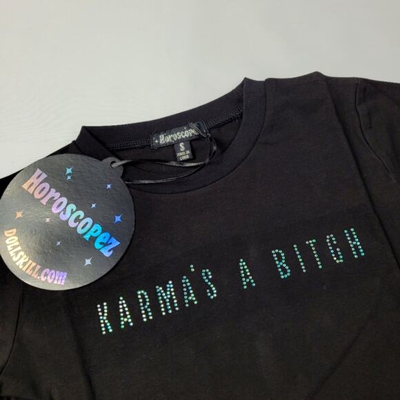 NWT Karma's A B* Bedazzled Crop Tee size Small - Picture 2 of 7